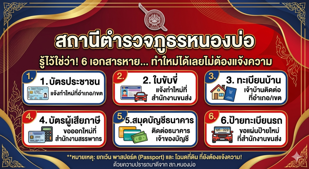 6 เอกสารหายไม่ต้องแจ้งความ